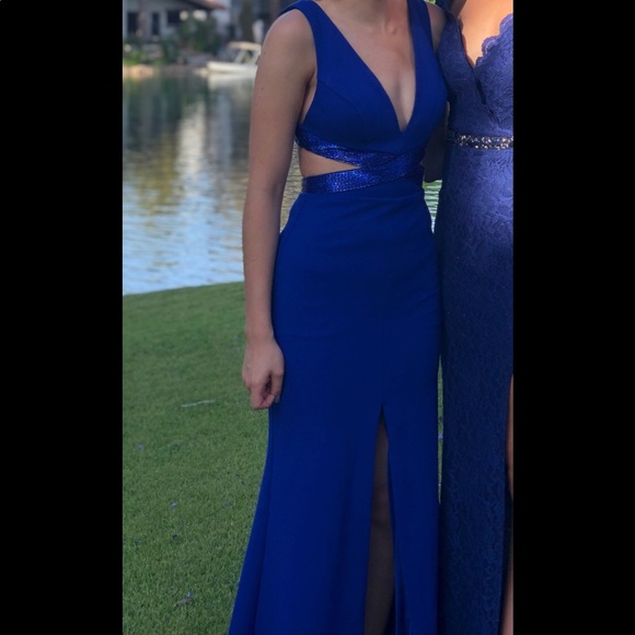 Sherri Hill Royal Blue Long Jersey Dress - Picture 3 of 4